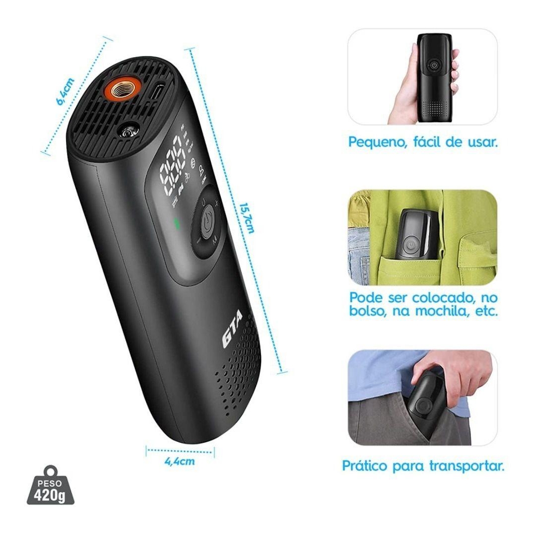 Bomba Ar Elétrica Recarregável 150 PSI Portátil Smart Plus GTA - Image 8