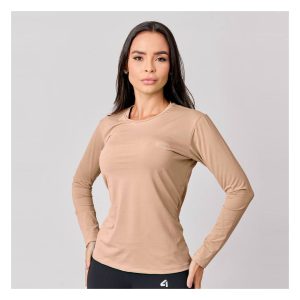 Camiseta 4Climb Dry Tech ML Feminina Marrom Claro GG